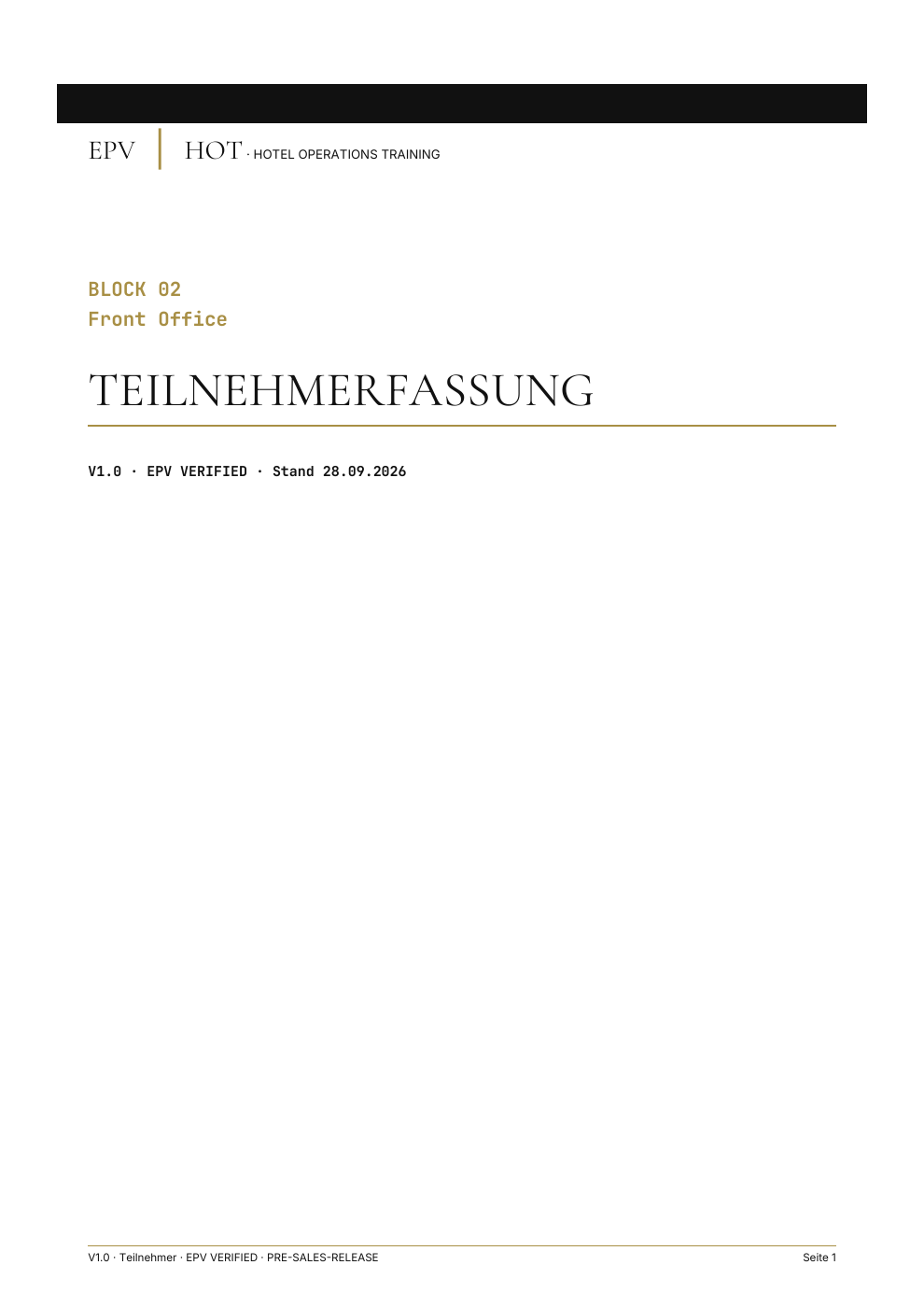 Original-Titelseite der HOT-Teilnehmerfassung Front Office V1.0 mit unverändertem PRE-SALES-RELEASE-Hinweis